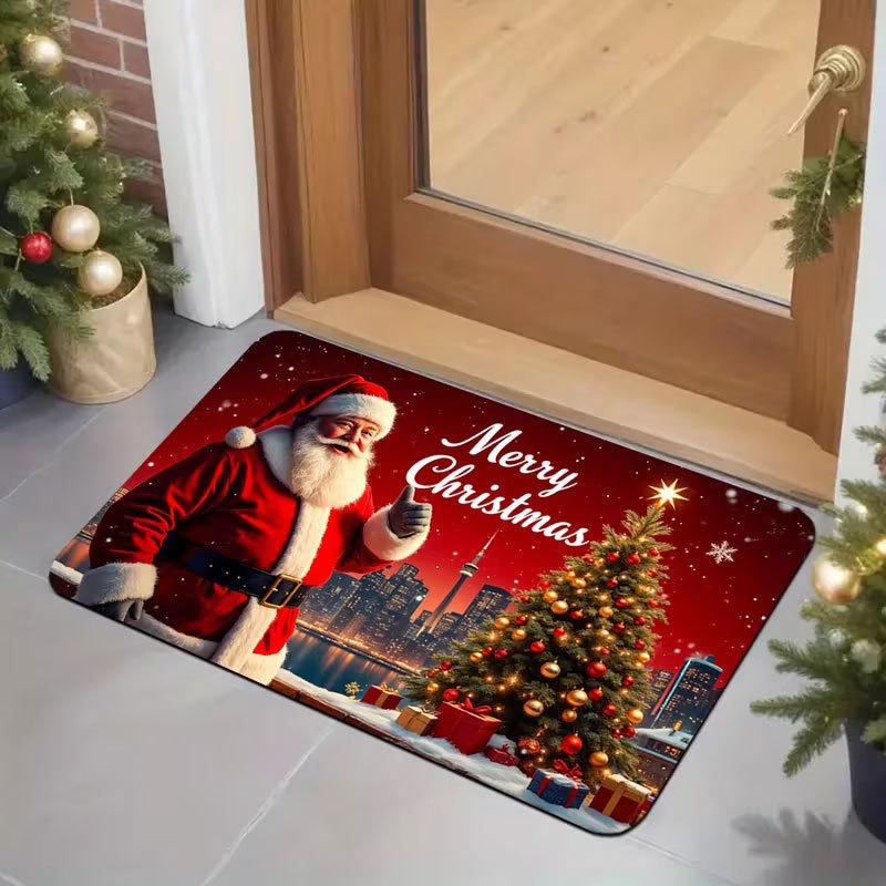 VIKAMA Christmas Snowman Snowflake Entrance Doormat, Soft Non‑Slip Washable Floor Mat, Hallway Xmas Holiday Home Decor