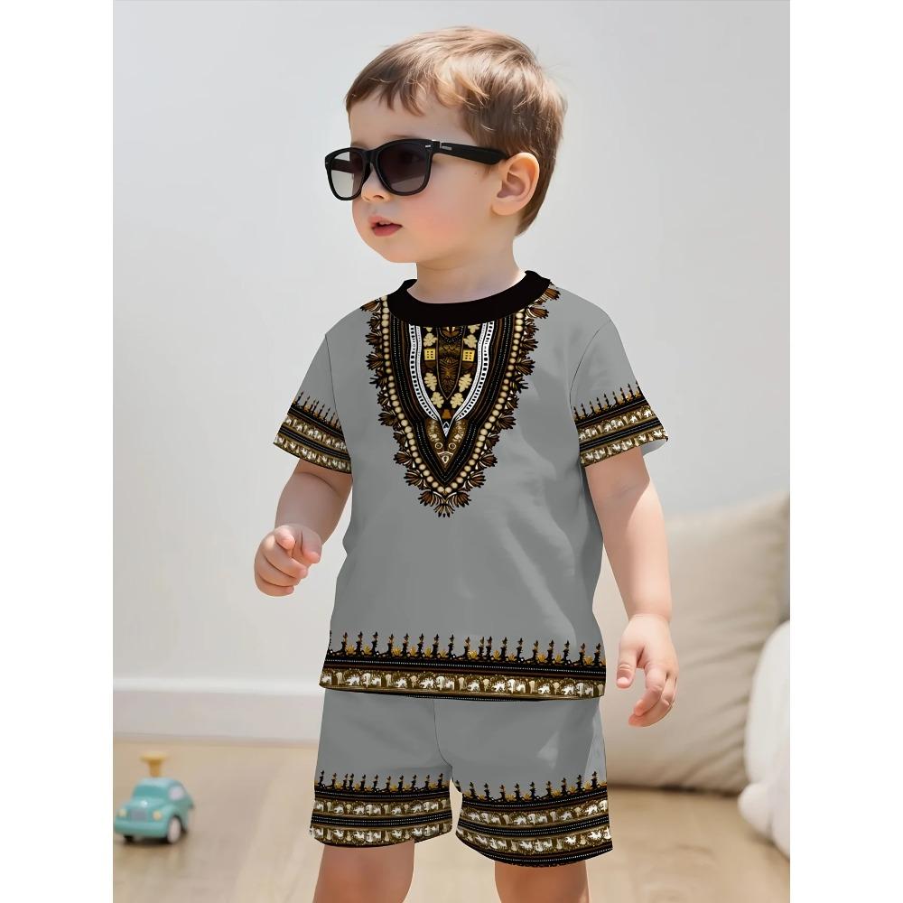 New Girls' Clothing Casual and Fashionable Cartoon Print Kids Round Neck Short-sleeve T-shirt and Shorts Set children's clothing