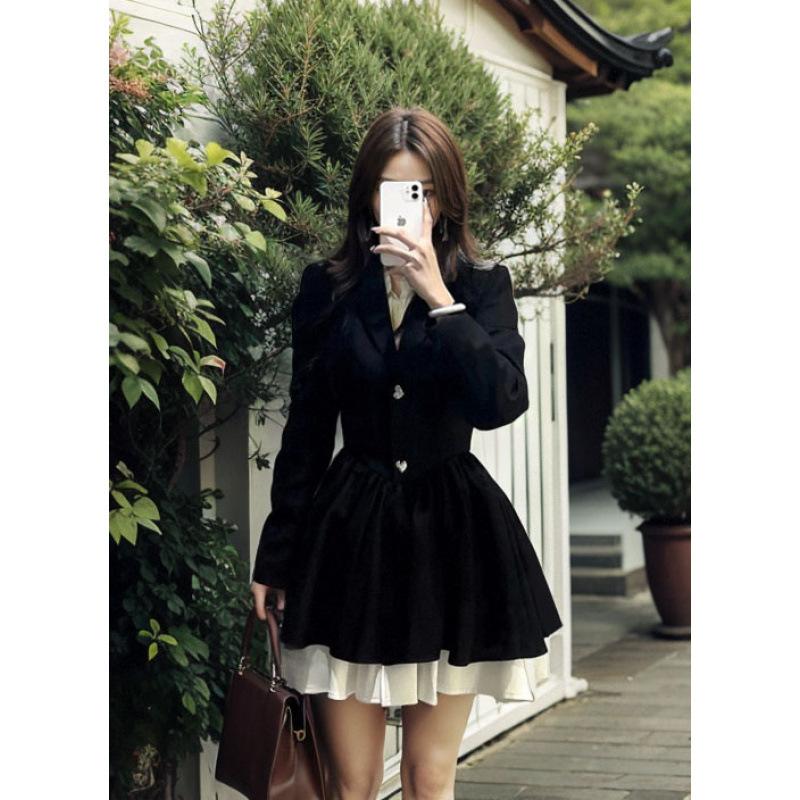 Black Hepburn Small Fragrant Style High-end Temperament Waist Suit Dress Small Princess Tutu Dress
