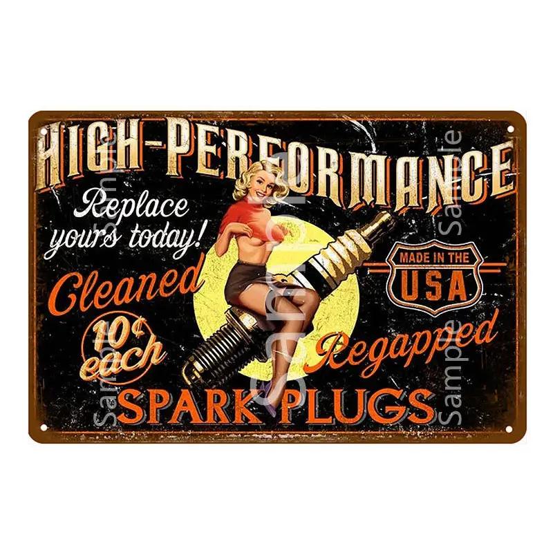 Plakat na ścianę garażu Samochód Pin Up Girl Retro Vintage Dekoracja Metalowy Blaszany Znak Do Jaskini Mężczyzny Sklepu Klubu Baru Dekoracja Ścienna YL078