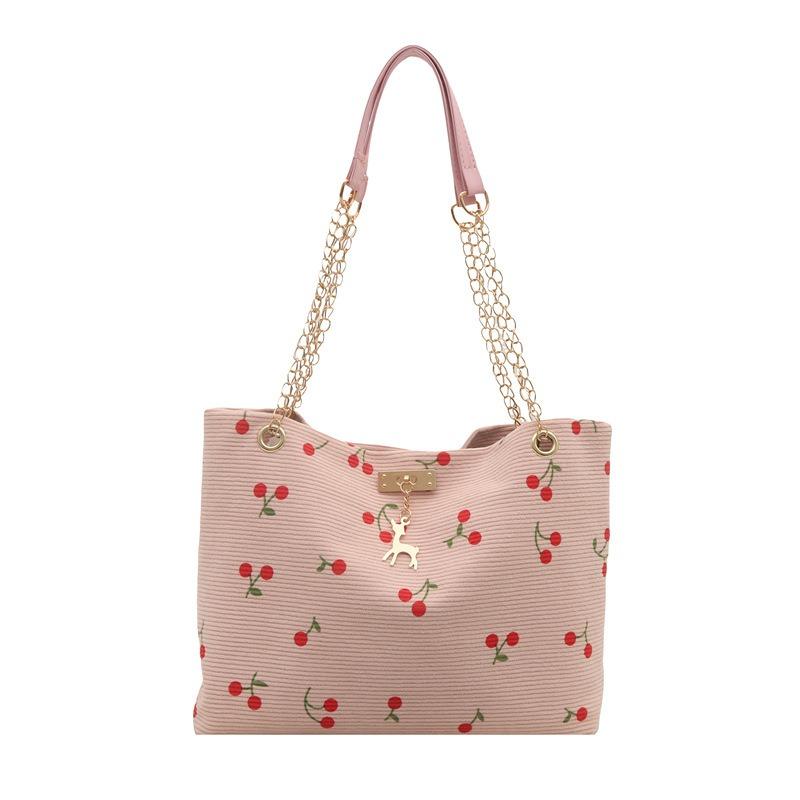 

Summer new large-capacity cherry shoulder bag street trend zipper tote bag multi-pocket women s bag рожевий