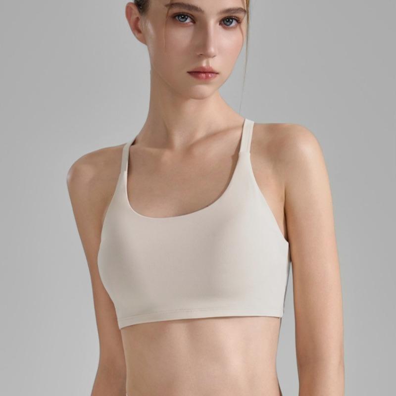 Thin-strapped Color-blocked Sports Bra Cross-back Short Fitness Underwear Shockproof Yoga Vest