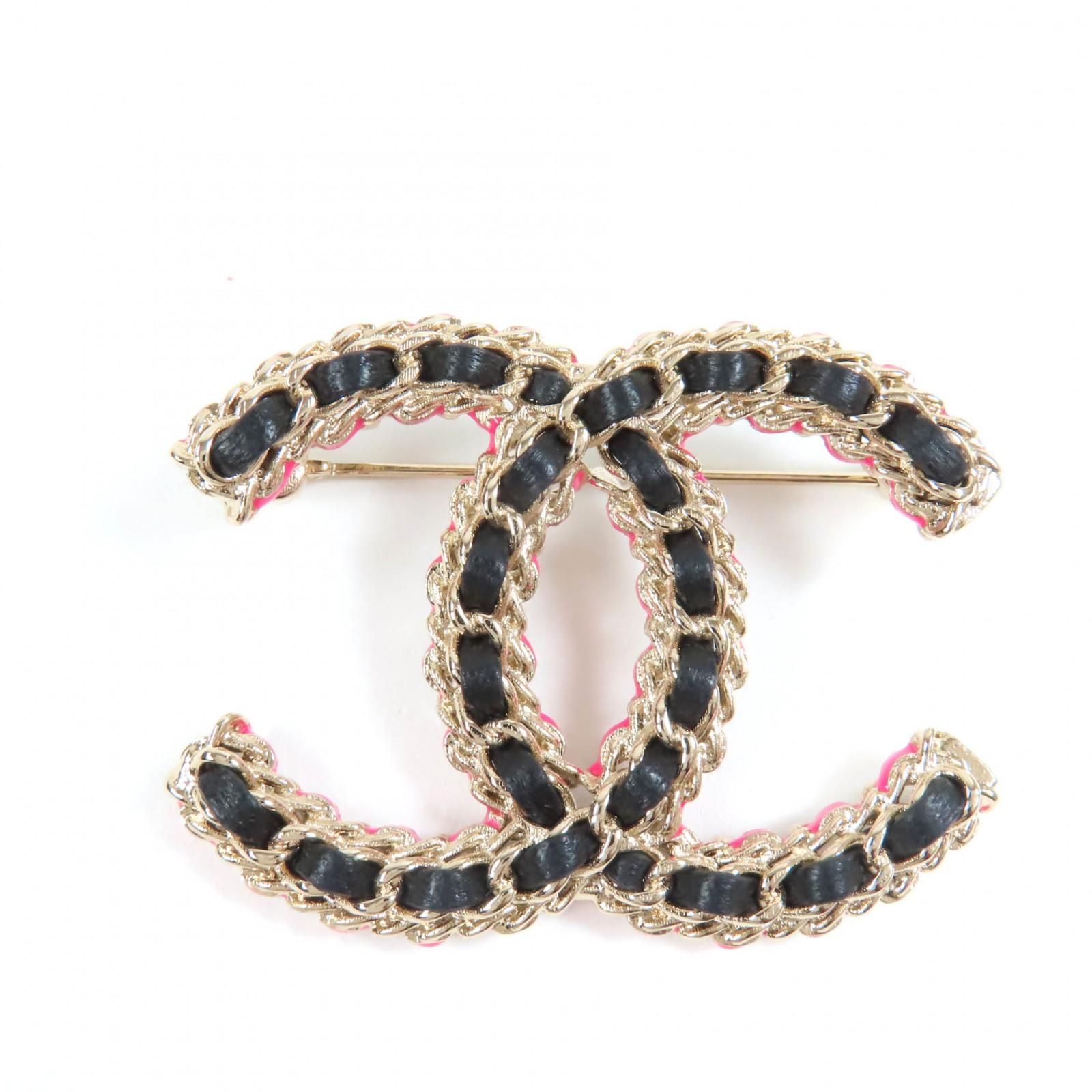 

CHANEL Brooch COCO Mark gold black pink Women B23B Used