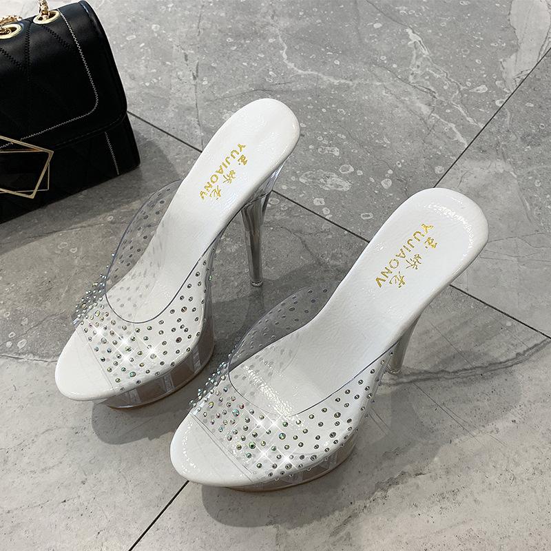 Large size high-heeled sandals new shoes transparent sandals fish mouth stiletto crystal women's shoes