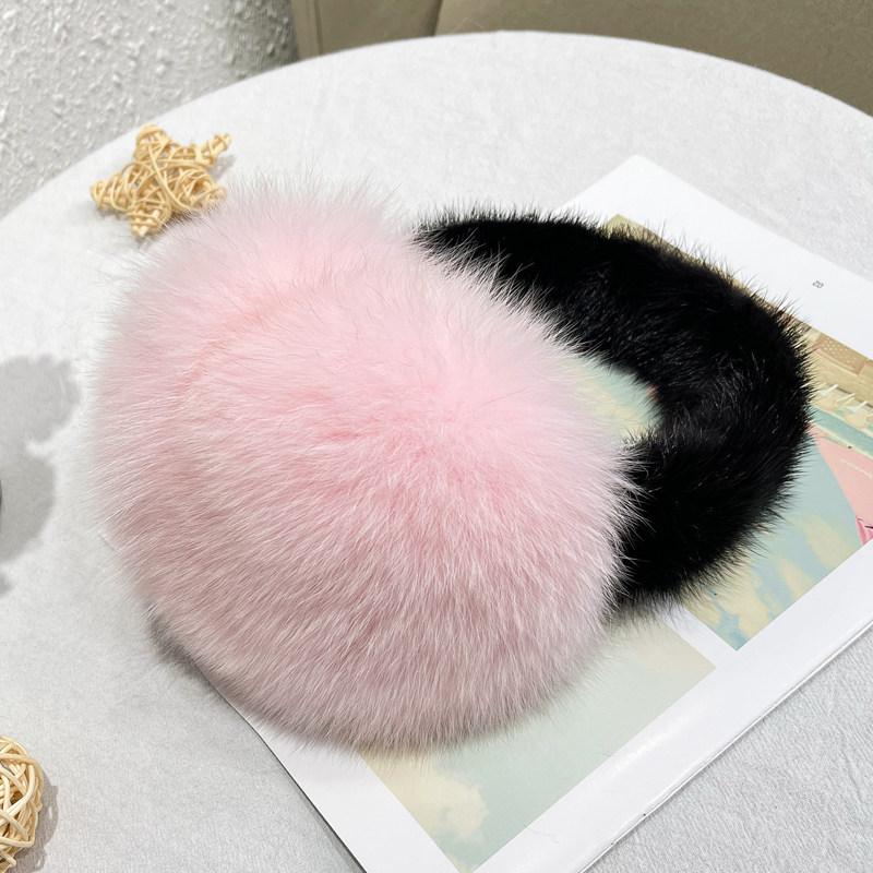 Factory Custom Real Fox Mink Fur Earmuffs Fashion Colorful Warm Ear Cover Women Girls Fur Ear Warmer for Ski Earflap