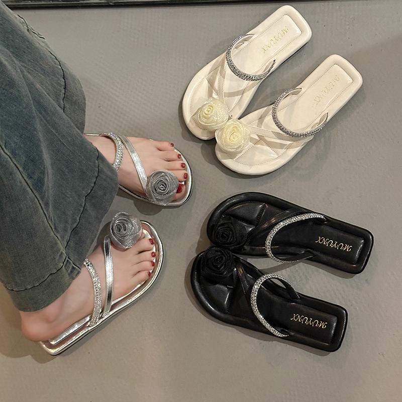 Fashion Fairy Flower Flip-Flops Women's Outside Wear Flat Bottom Summer New Beach Temperament Foot-in Non-slip Cool Mopping