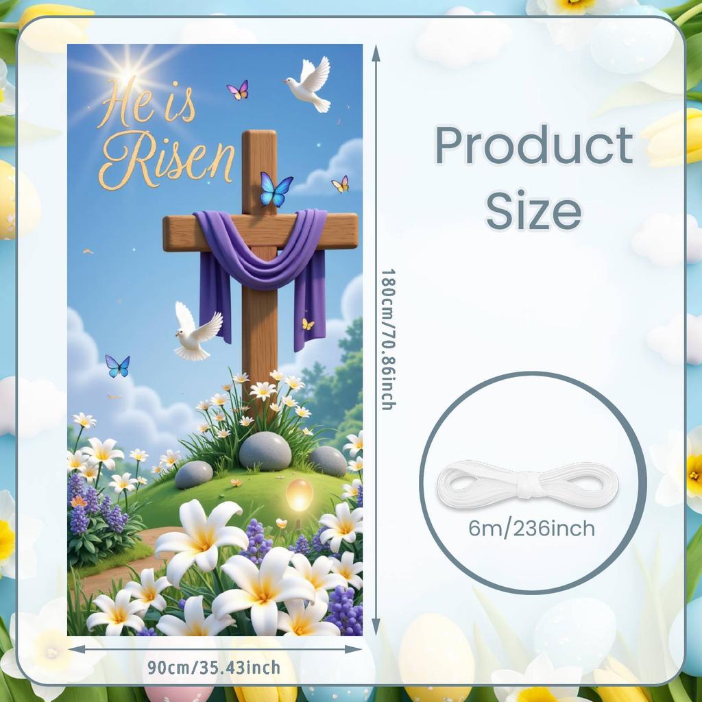 Resurrection Banner Floral Design He Is Risen Banner Easter Display Blue Sky Jesus Risen Banner For Worship Event Resurrection