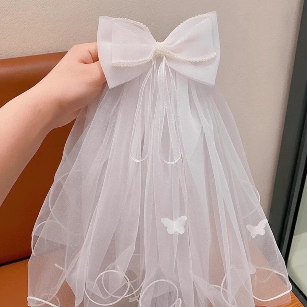 Soft Mesh Bridal Wedding Veil Hair Clip Short Tulle Veil Butterfly Mesh Headpiece  Civil Wedding