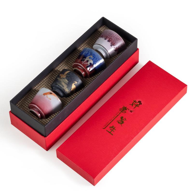 Japanese Handmade Kiln Transformation Ceramic Tea Cup Set of 4 Master Cup Individual Cup Single Cup Large Tea Cup Gift Box Set