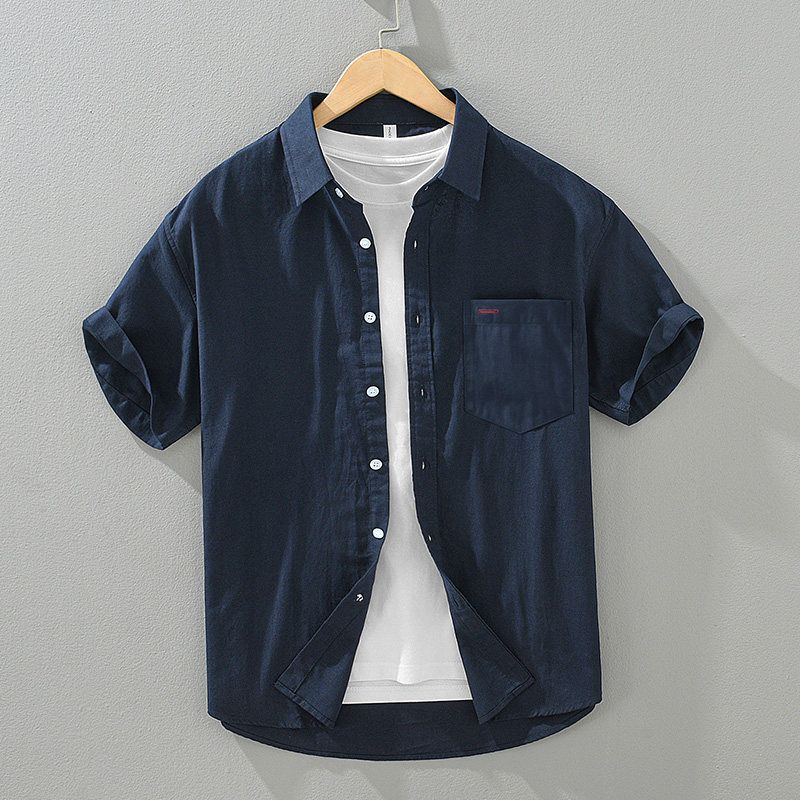 Men s Solid Color Shirts, Summer Thin Short-Sleeve Casual Shirts, Japanese Style Versatile Fashion Shirts for Young People Royal Blue