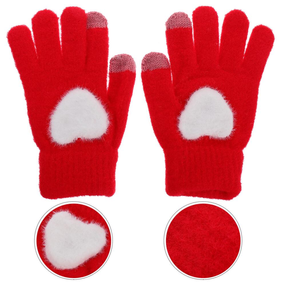 1 Pair Heart Knitting Winter Gloves Thicken Touchscreen Knitted