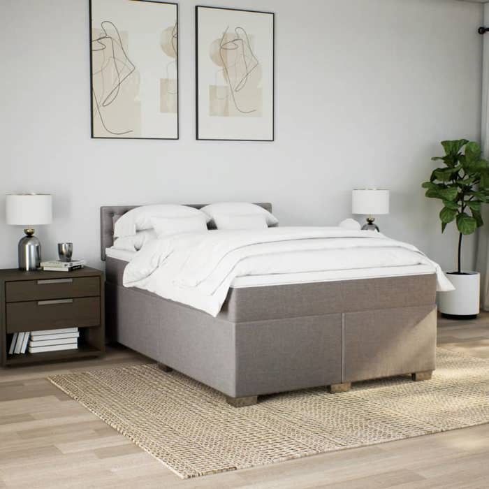 VidaXL Slatted Bed Base with Mattress Taupe 140x190 Cm Fabric 3285901