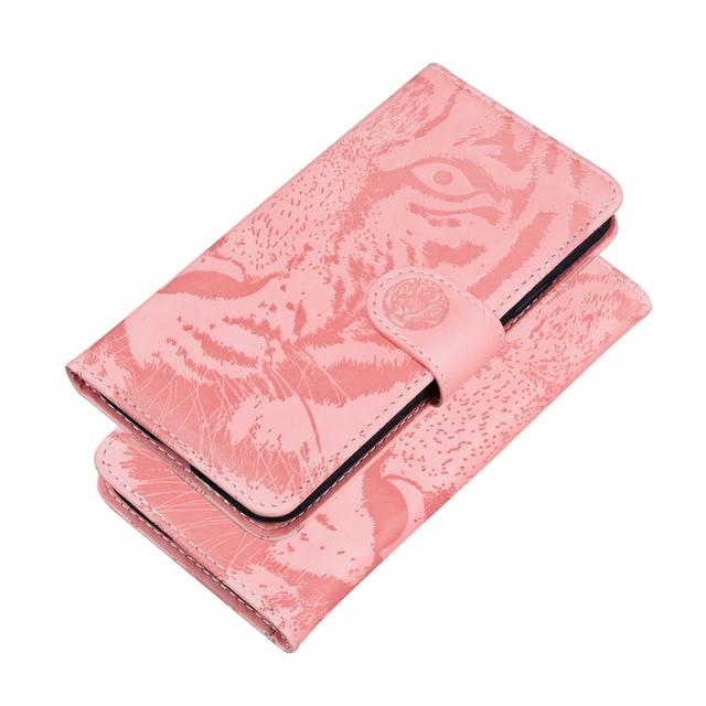 Tiger Läder Telefonfodral För Iphone X Xs Xr 11 12 Pro Max 6 6s 7 8 Plus Se 2020 2 Mini Mjukt Tpu Plånbok Flip Baksida Skinnkänsla