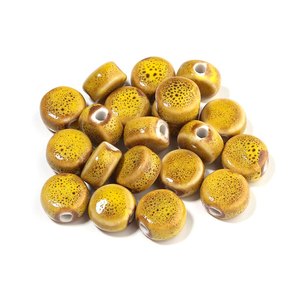 10pcs/lot 12mm Colorful Floral Glaze Ceramic Beads Flat Round Loose Beads for DIY Jewelry Making Bracelet Necklace Accessories