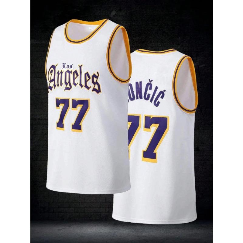 Fashion Retro Doncic 77 LA Style Basketball Jersey Purple Number Print Sports Uniform Casual 3d Printed Vest and Men Women