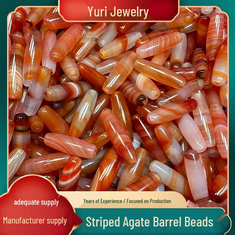 Ice-Red Striped Agate Barrel Beads 40mm: DIY Necklace Pendant Accessories -