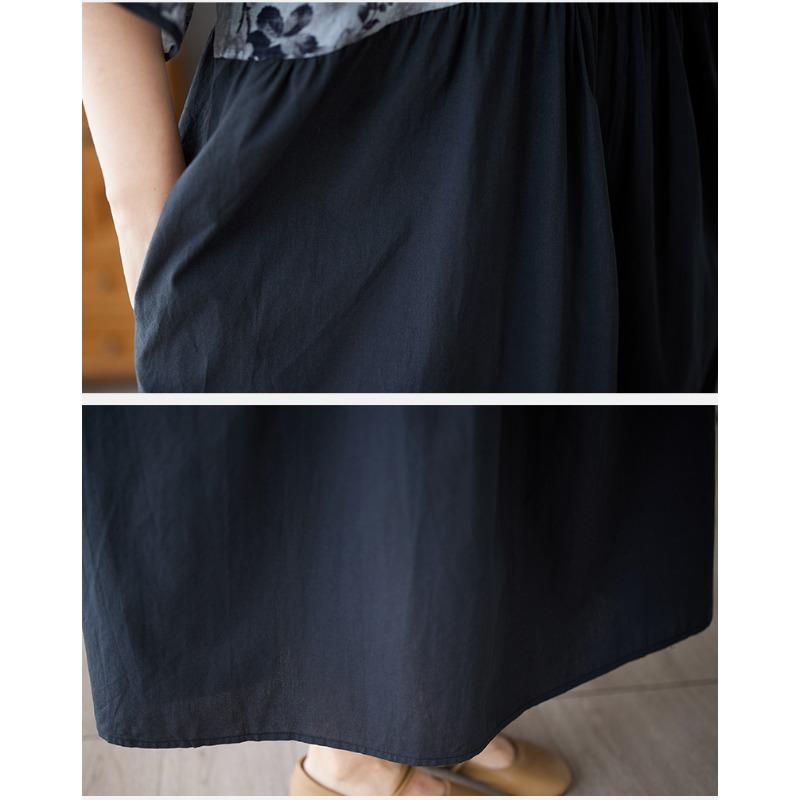 DIMANAF 2025 Plus Size Summer Women Basic Dress Vintage Printing Casual Loose Spliced Long Dress Maxi