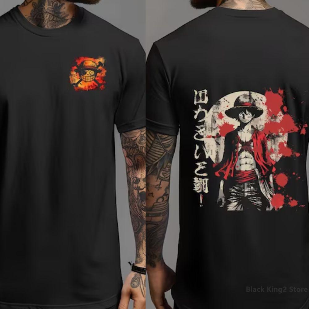 Trička Luffy Japonské Anime Vintage Léto Bavlna Pánské Tričko Ležérní Krátký Rukáv Streetwear Topy Trička Pánské Oblečení