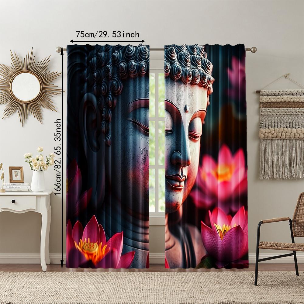 2 Pcs   Versatile Polyester Transparent Curtains for Home Decoration Lotus Flower (2) for Use In Bedrooms and Living Rooms