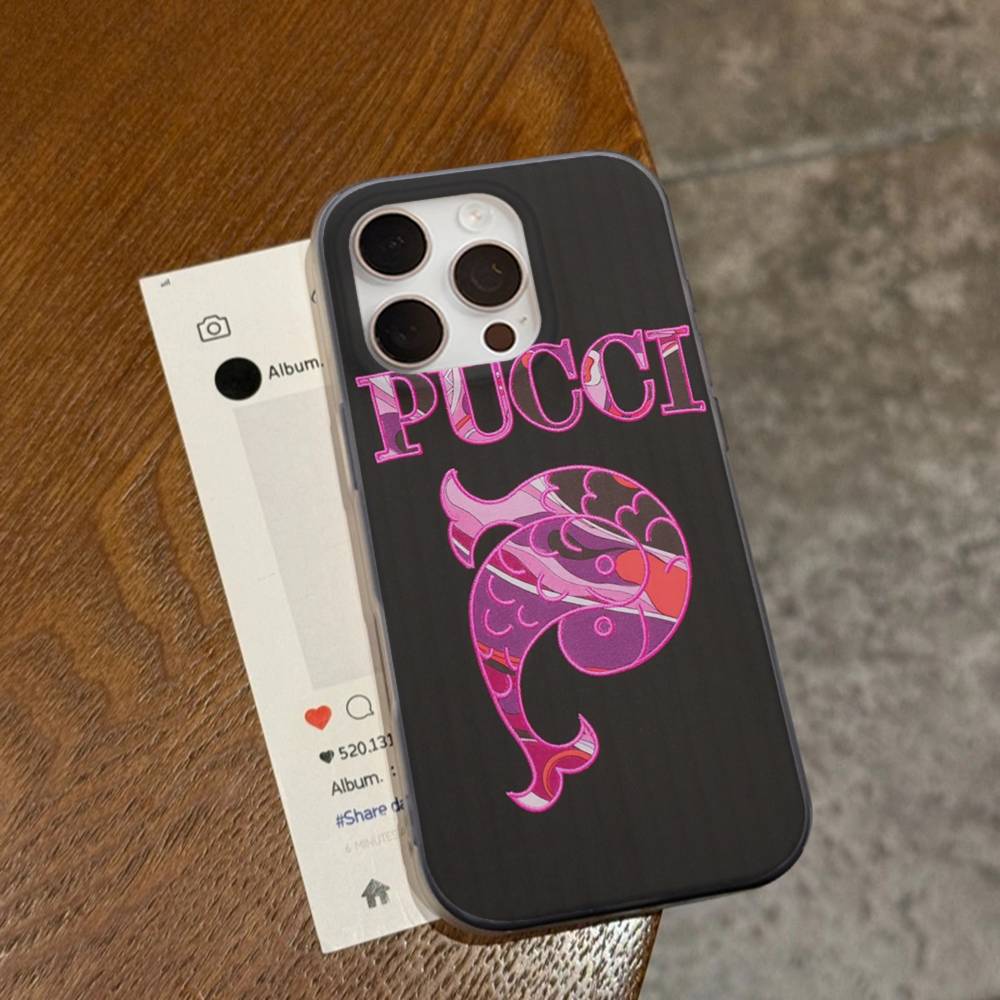 E-Emilio Logo Pucci Per IPhone 17 16 15 11 12 13 14 Pro Max Plus Pro Cover Posteriore Traslucido Ondulato per Telefono