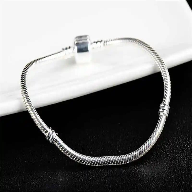 Bracciale Originale Certificato in Argento Sterling 925 di Marca Famosa per Donne Charms e Perline Fai-da-te Catena a Maglie Serpente Gioiello Classico per il Polso