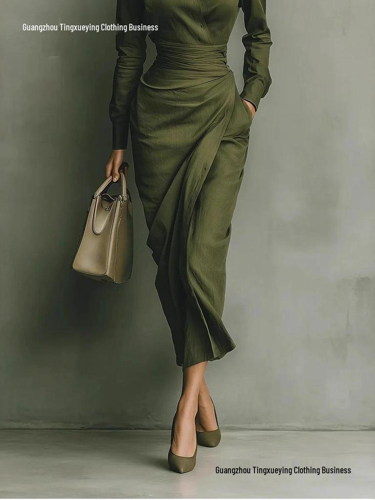 2026 Herbst Winter Asymmetrisches Langarm Schlankes Hemdblusenkleid