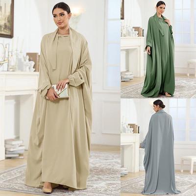 Eenvoudige satijnen strik-badjas: Losse Arabische Moslim Dames Lange Jurk