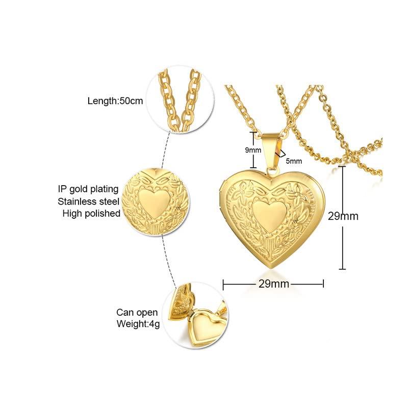 Brand Heart Pendant Necklace for Photo Heart Shaped Clavicle Engraved Gift Type [Rockyu] Women, Pink, Gold, Silver, Holder, Pendant, Chain, Style,