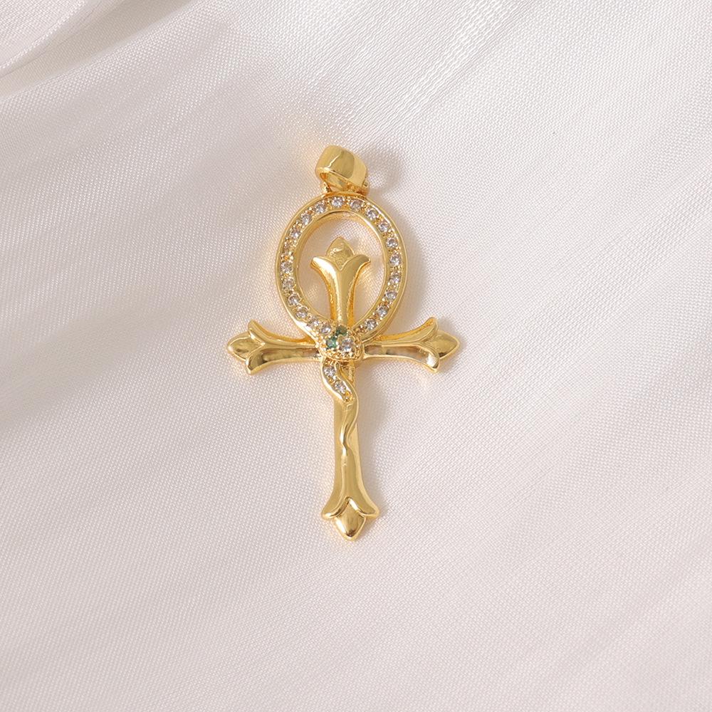 Gold-Plated Handmade Ankh Cross Pendant Necklace in Retro Egyptian Style