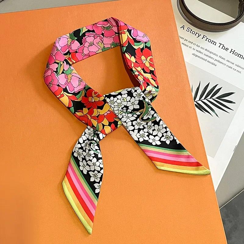Women Narrow Thin Scarf Horse Print Long Ribbon Scarf Handle Bag Multi-Function Decorative Neckerchief Hair Tie Band