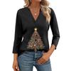 Women's Casual Fashionable Sexy Comfortable V-Neck Christmas Three-Quarter Sleeve Top