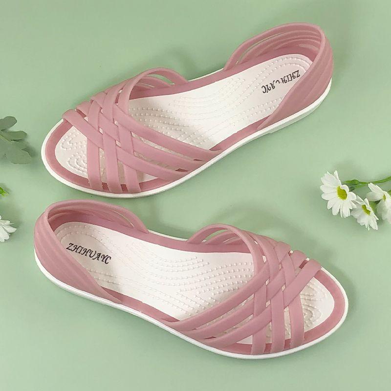 Summer One Step Sandals Women's Flat Heel Outdoor Solid Color Fashion Women's Sandals