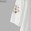 ZANZEA Women Casual Floral Embroidered Loose Half Sleeve Blouse