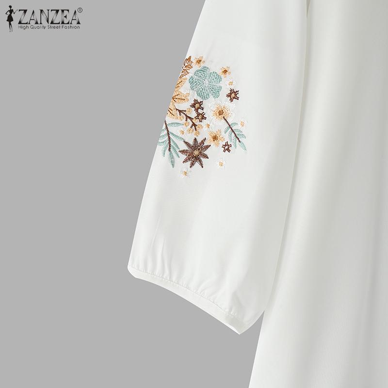 ZANZEA Women Casual Floral Embroidered Loose Half Sleeve Blouse
