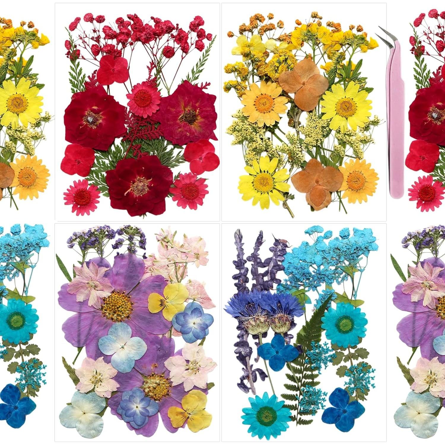 4 Packs Dried Pressed Flowers for Resin, Natural Dried Flowers for Crafts, Real Pressed Flowers Dry Leaves Bulk for Epoxy Resin Jewelry,Scrapbooking 4-Pack