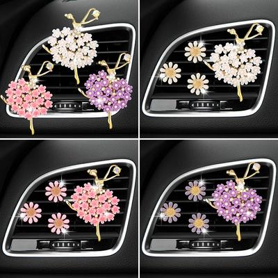 Strass Ballett Mädchen und Blumen Auto Lüftungsclip Outlet Clip Auto Lufterfrischer Lüftungsclips Dekorative Bling Auto Zubehör