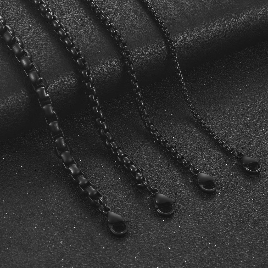 2/3/4/5mm Men's Black Plated Stainless Steel Square Rolo Box Chain Necklace for Women Men Metal Choker Jewelry Gift Accessories