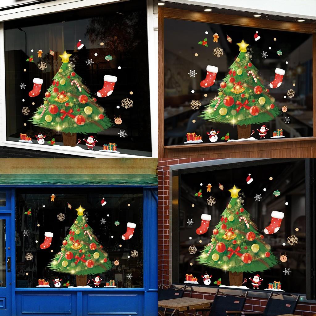 Christmas Scene Pvc Static Cling Window Decal With Santa And Tree For Holiday Decor