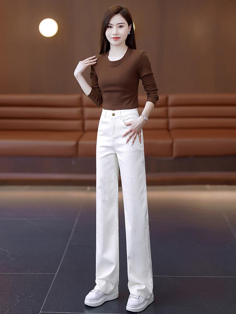 Women's Autumn 2025 High-Waisted Slimming Draped Small Size Straight-Leg Jeans