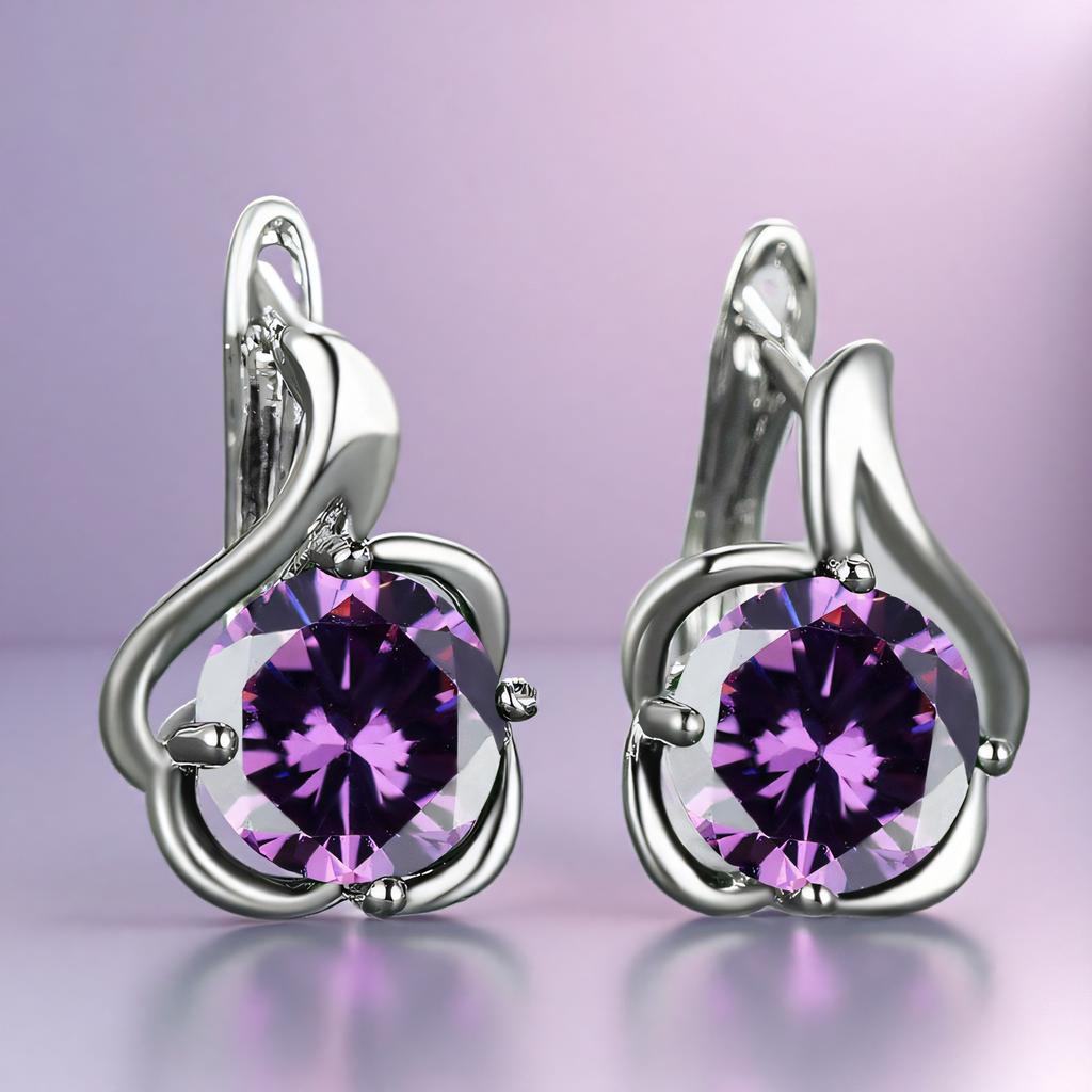 Red Green Zircon Round Stone Female Crystal Hoop Earrings Boho Silver Color Wedding Jewelry For Women