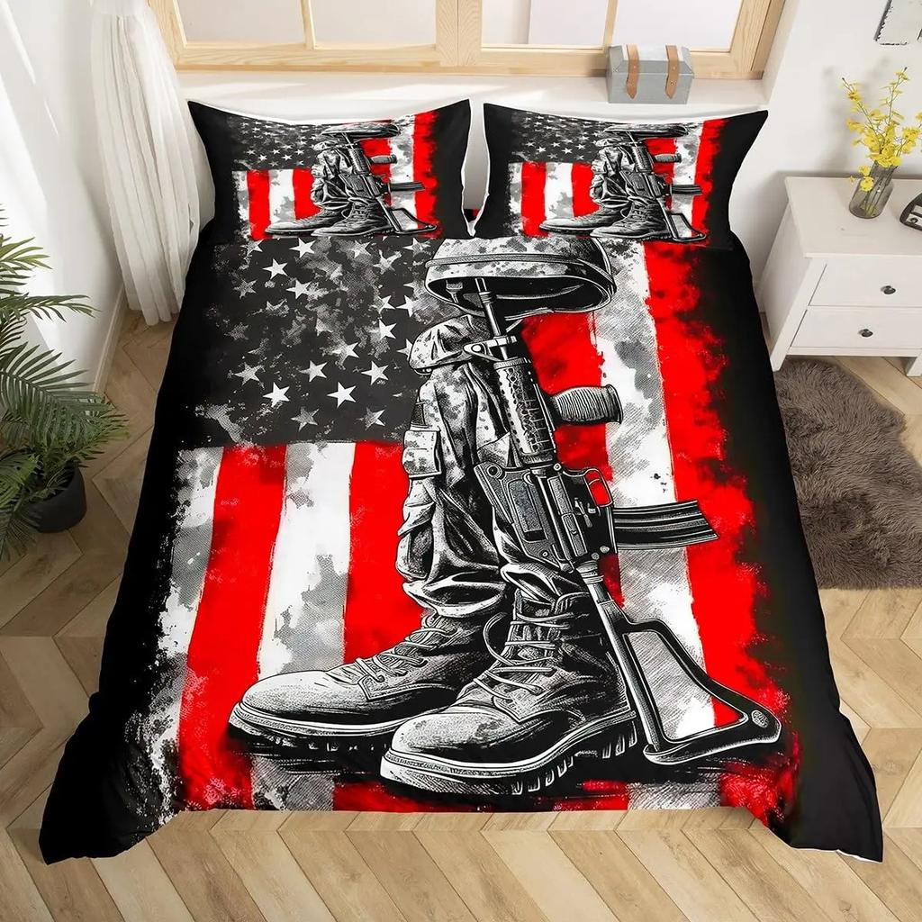 Tematică Război SUA America Armată Tanc Armă Imprimat 3D Set Lenjerie de Pat Pătură Confortabilă Dimensiune King Queen Twin Cadou de Ziua de Naștere Băiat Copil Decor Cameră