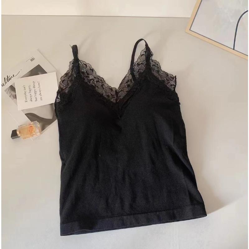 Seamless Lace Trim Camisole with Built In Bra Slim Fit for Summer Style