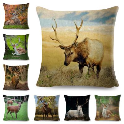 45x45cm Söt Sika Deer Kuddfodral Dekorativt Wildlife Örngott Soffa Hem Bil Barnrum Polyester Örngott