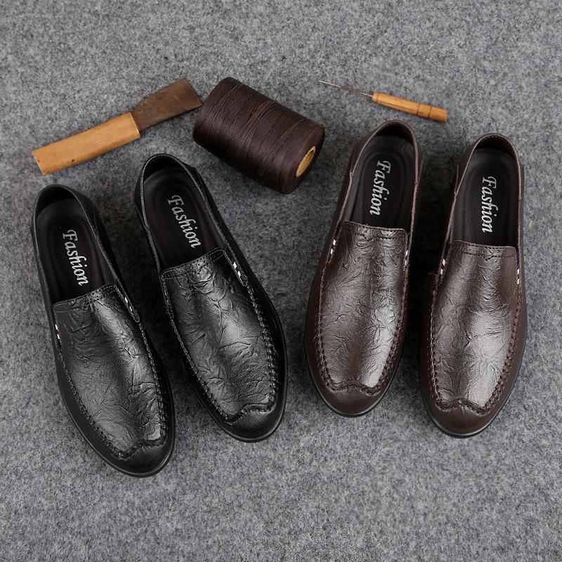 Men's New Doudou Shoes 2025 Lazy Shoes Driving One Pedal, Large Size Men's Leather Shoes Foreign Trade Genuine Leather Casual Shoes
