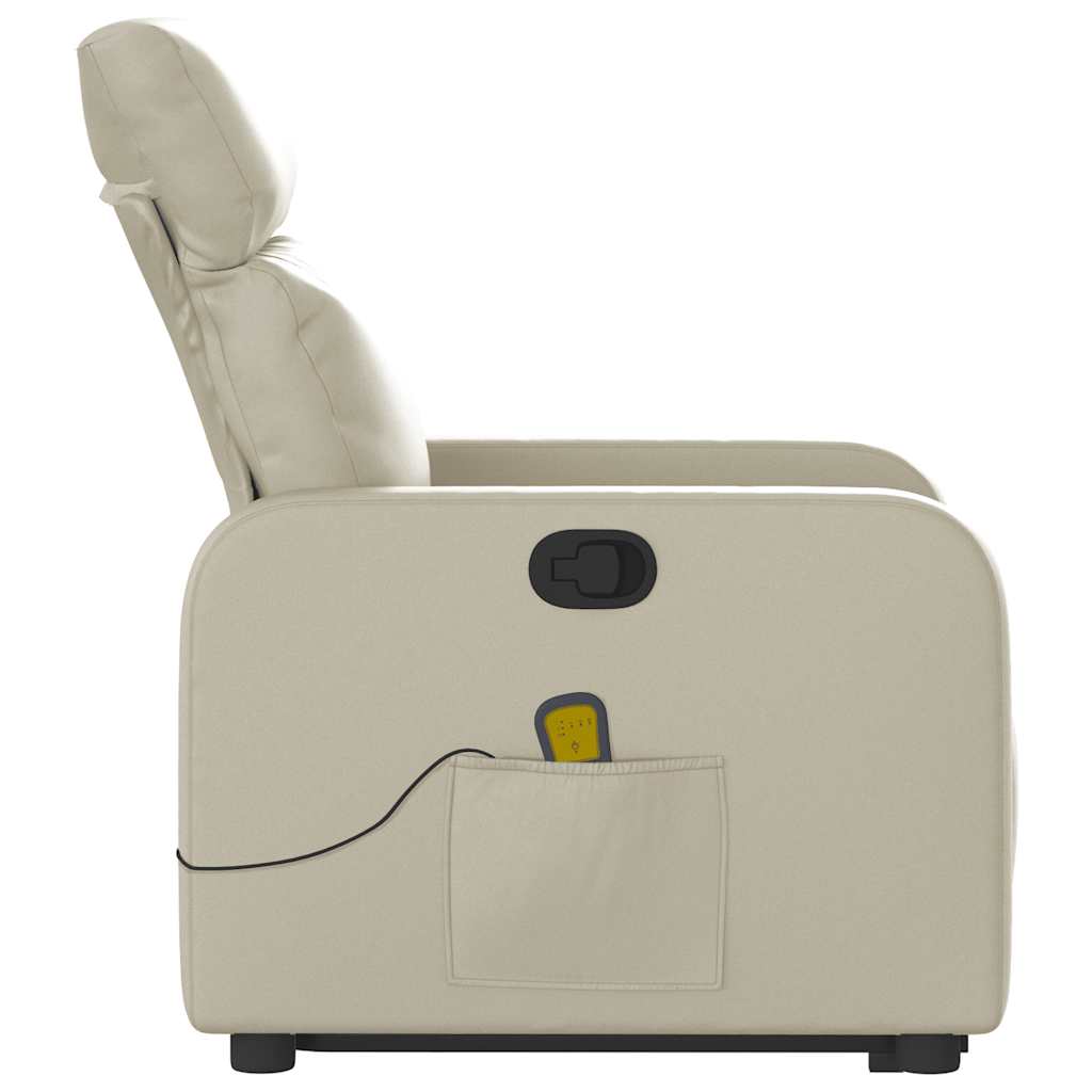 Massage Recliner with Rising Assistance Cream Artificial Leather