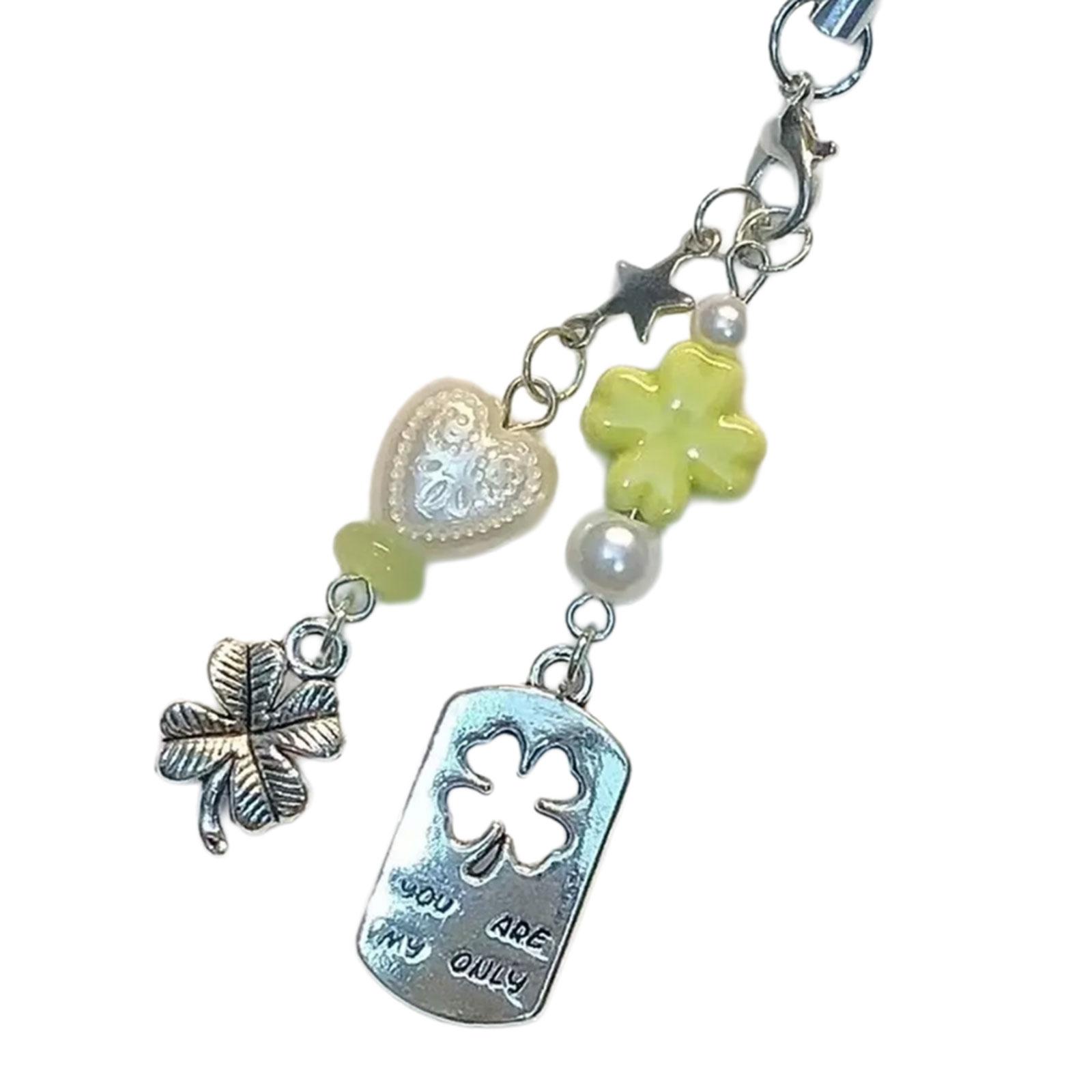 

Four Leaf Grass Phone Strap Four Leaf Grass Phone Lanyard Fashion Keychain Modern Bag Pendant for Fashion Enthusiasts 1 зелений