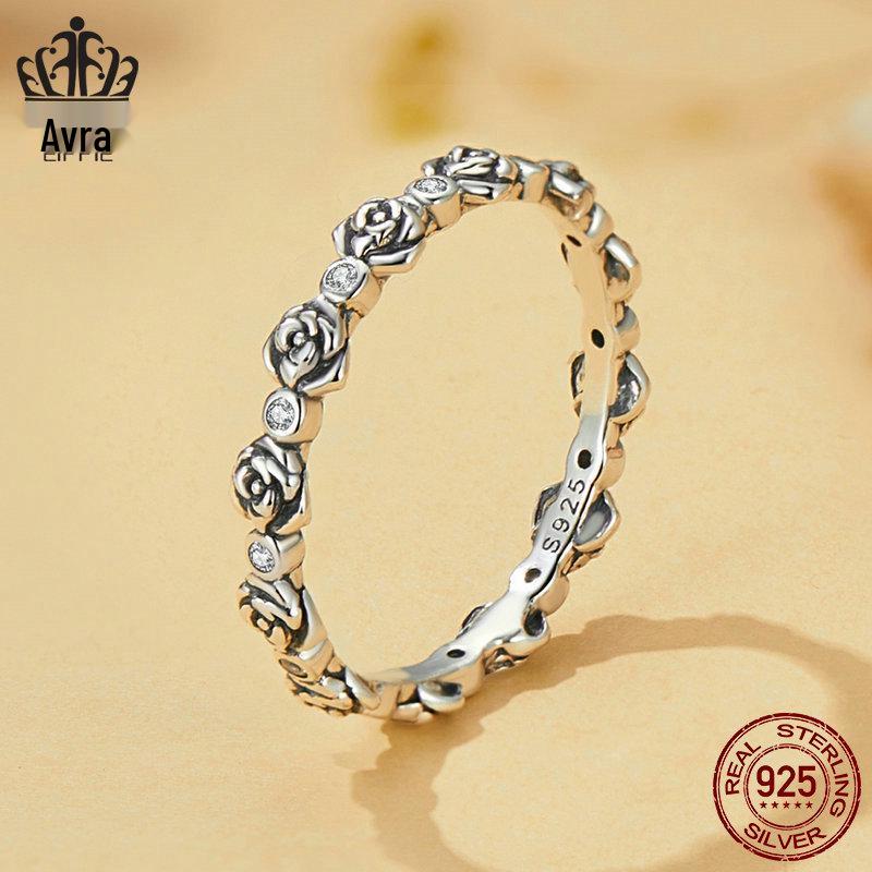 S925 Sterling Silver Butterfly Rose Earrings & Ring Set - Open Ring Design for Women