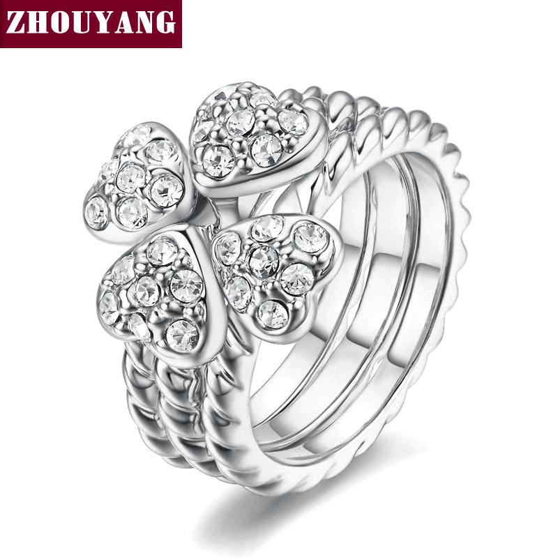 

Heart Clover Leaf Set Of Rings For Women Rose Gold Color Wedding Ring Austrian Crystals Full Sizes Top Quality Elegant ZYR022 9