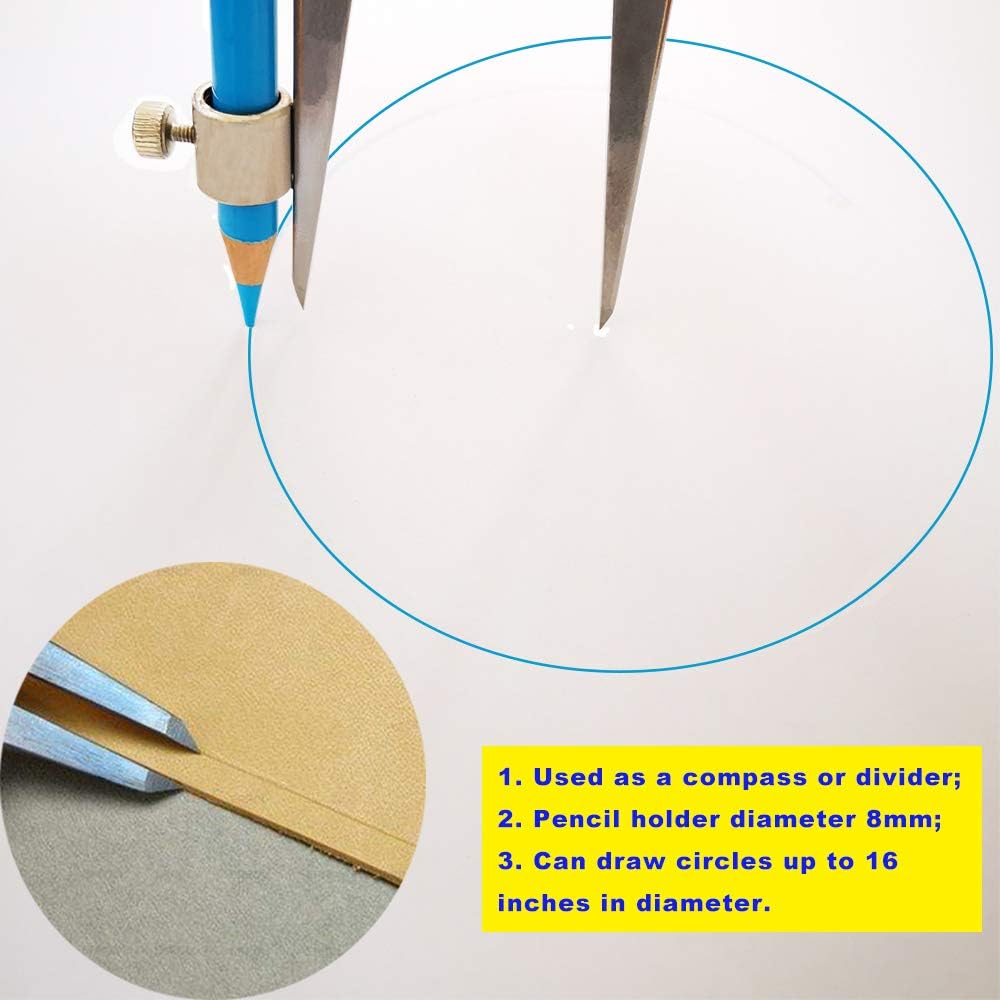 ZLKSKER 8 inch Professional Spring Wing Divider/Scriber with Pencil Holder, All Metal Leather Work, Woodworking Compass