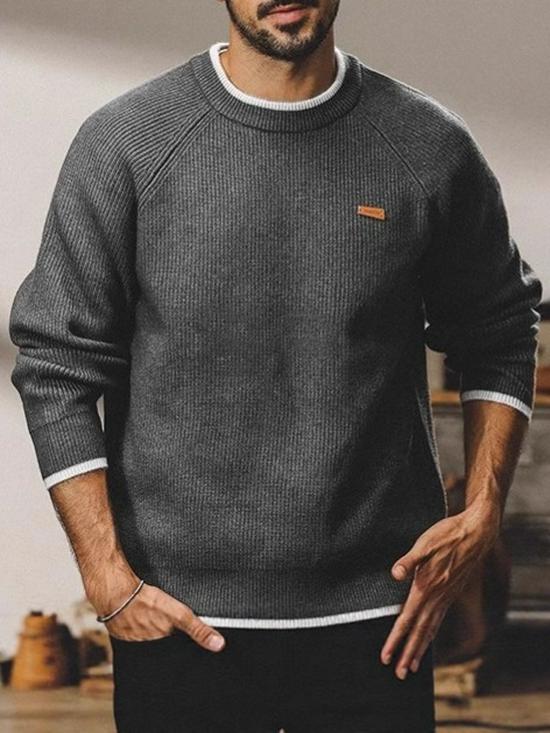 Men's American Retro Crew Neck Loose Winter Sweater - Trendy Knitwear Base Layer